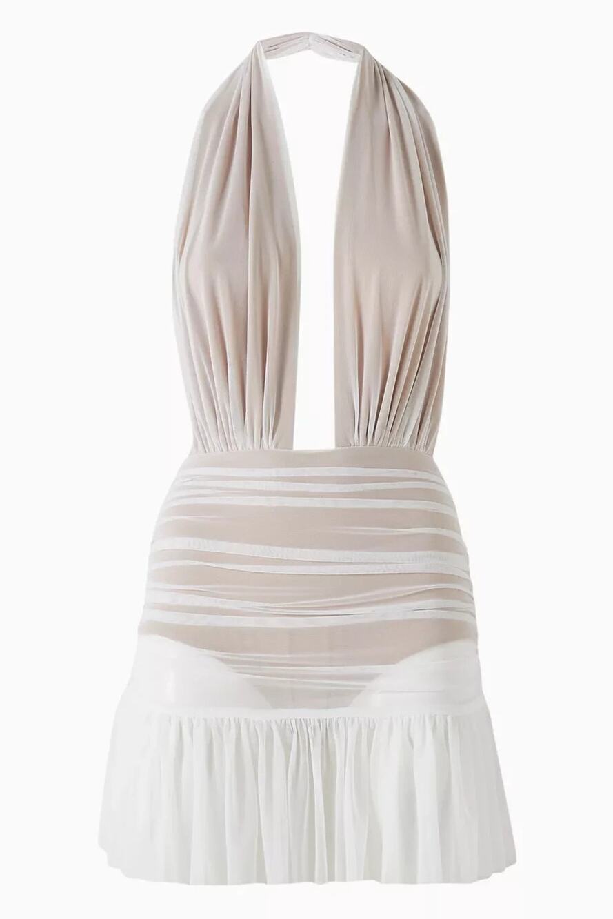 Norma Kamali Ruffle Halter Mini Dress One Piece Swimsuit Size 36/S NWOT
